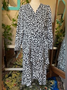 Calvin Klein Women's Animal-Print High-Low Ruffle Wrap Dress Size 16 NEW